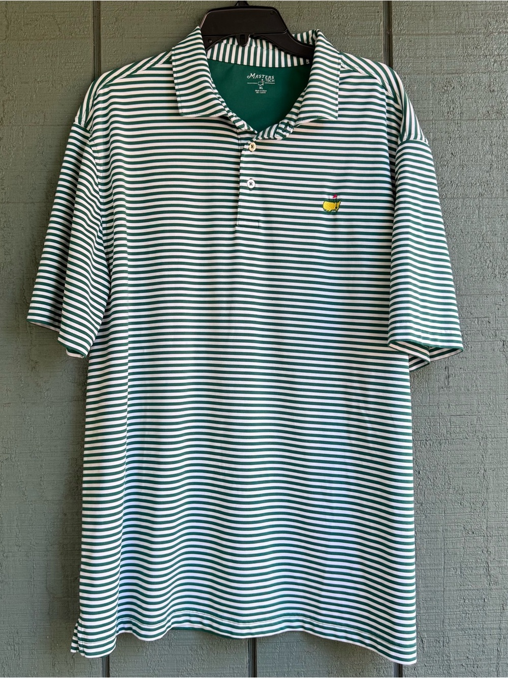 Authentic Masters Tech Golf Polo Men's
XL Green Striped Performance Shirt